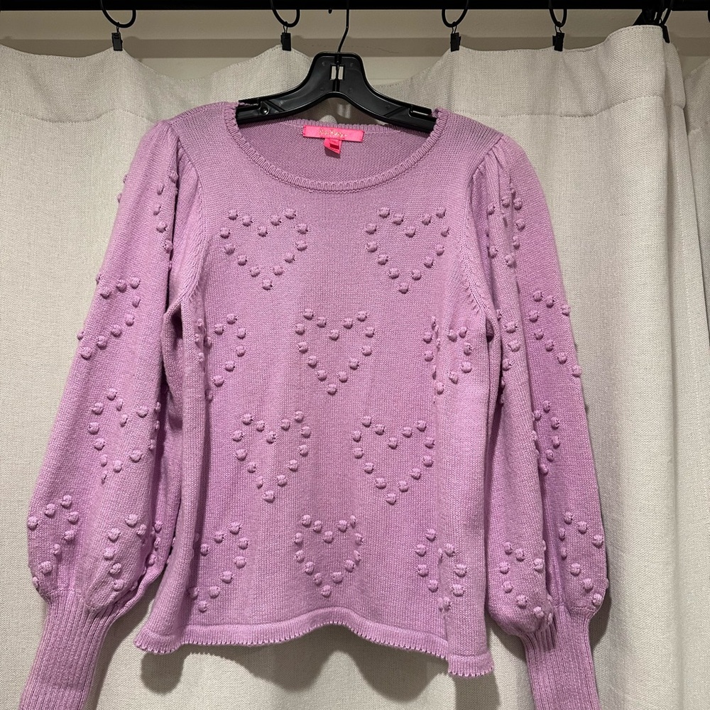 Lilly Pulitzer Kippa Heart Pom Pom Sweater in Purple